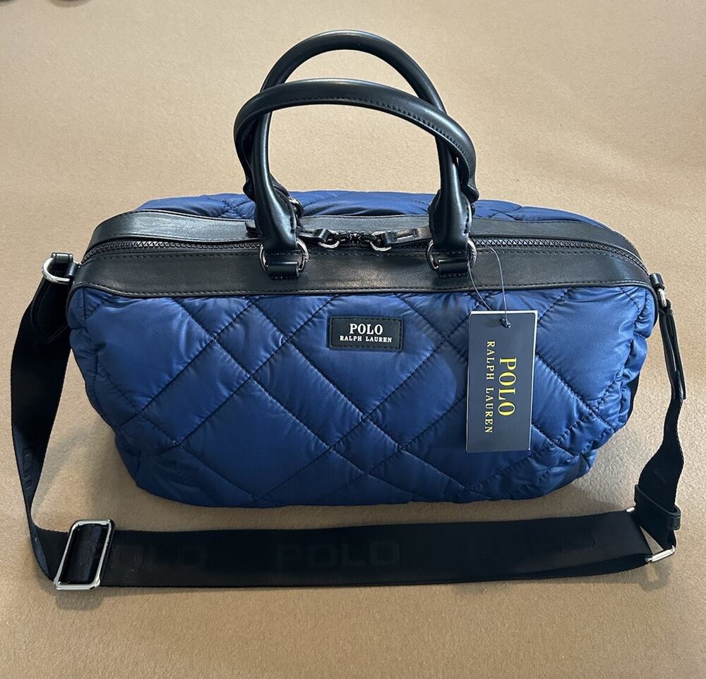 Polo Ralph Lauren Quilted Handbag/ Crossbody Duffle navy with long strap